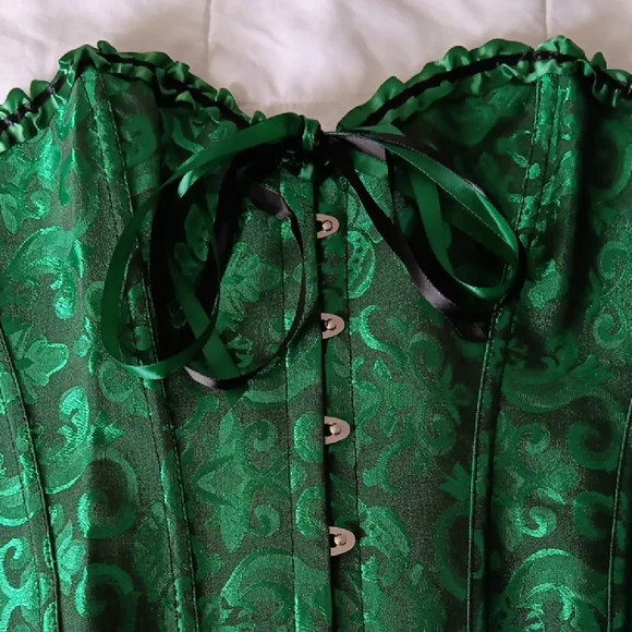 Green Brocade Corset Top - Picture 4 of 6